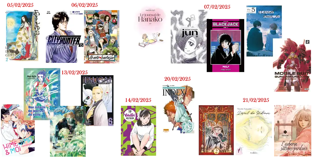 Sélection de dates et couvertures mangas des titres à paraitre en février 2025